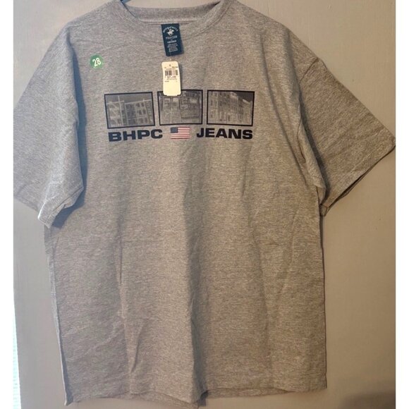 Beverly Hills Polo Club BHPC Jeans Graphic T-Shirt L Gray S/S Crew Neck NWT USA - Picture 2 of 10